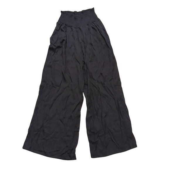 None Pants - Women's Plus 2xl Black Beach Pants Wide Leg Smocked Waist Semi sheer